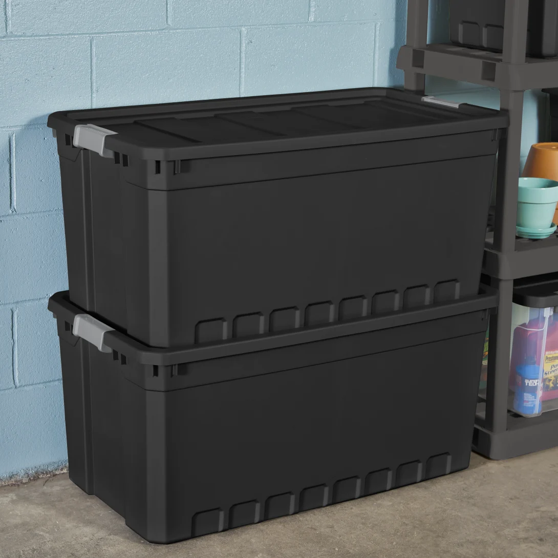 Sterilite 1489 50 Gallon Modular Stacker Tote – Black Base & Lid with Titanium Latches - Image 6