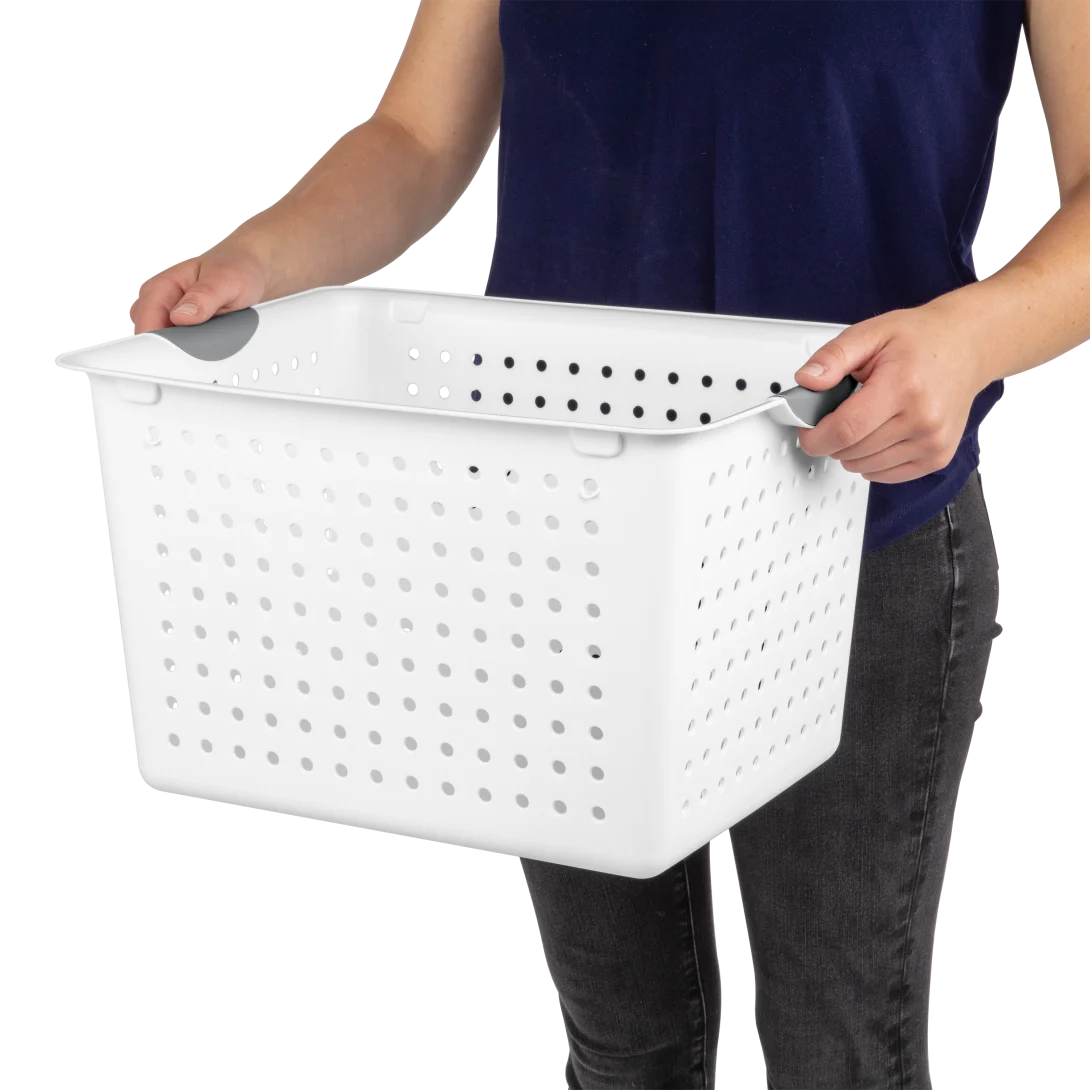 Sterilite 1628 Deep Ultra Basket – White Basket with Titanium Contoured Handles - Image 6