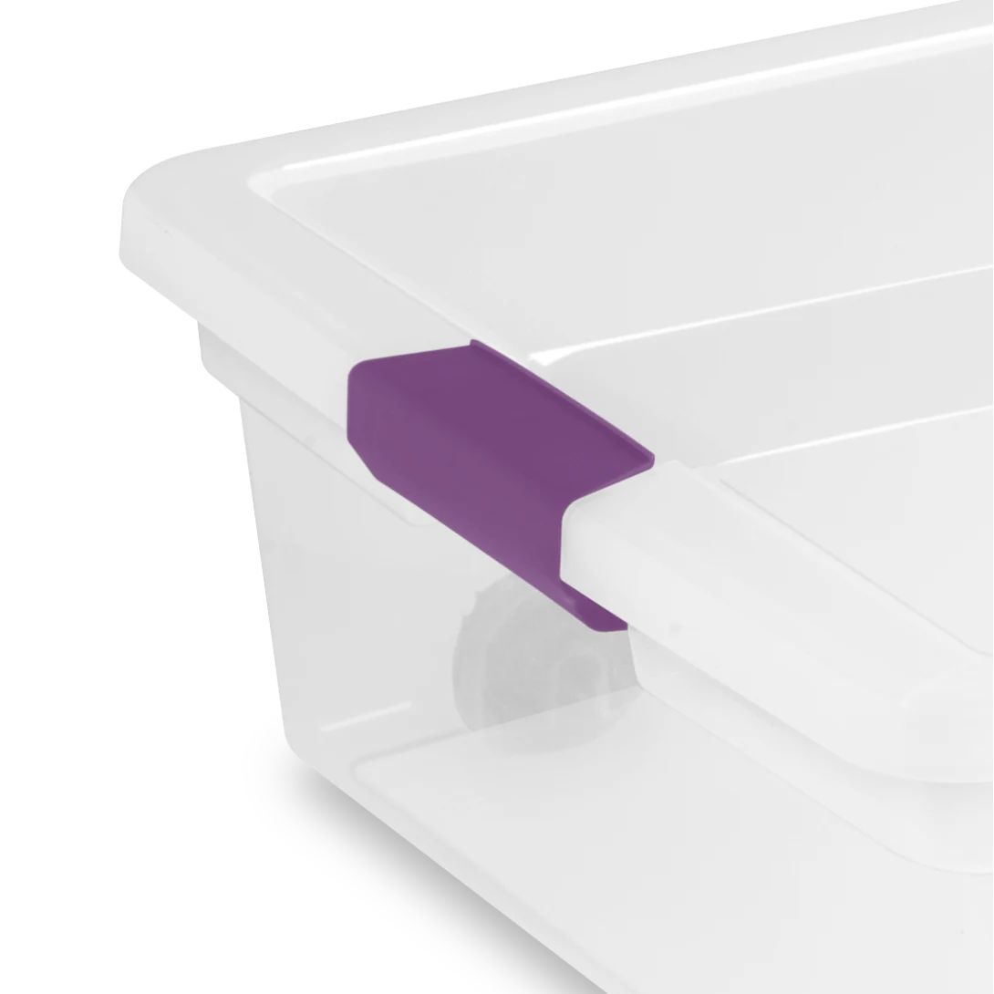 Sterilite 1761 60 Quart ClearView Latch Wheeled Underbed Box – Clear Storage Bin with Sweet Plum Latches - Image 7