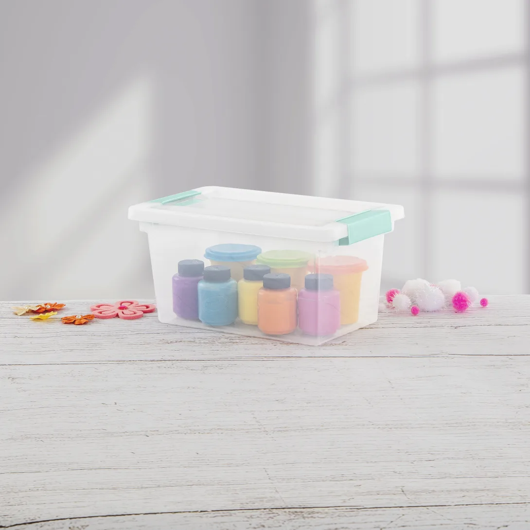 Sterilite 1962 Medium Clip Box β Clear Plastic Storage Organizer Bin with Aqua Chrome Latches - Image 7