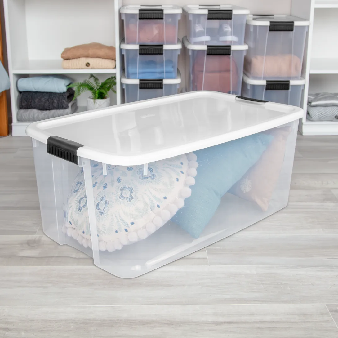 Sterilite 1990 116 Quart Ultra Latch Box – Extra Large Clear Plastic Storage Bin with White Lid & Heavy-Duty Black Latches - Image 7