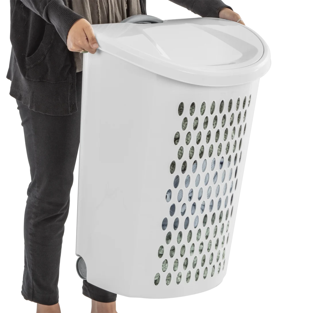 Sterilite 1227 Ultra Wheeled Hamper – White with Titanium Handle & Wheels - Image 7