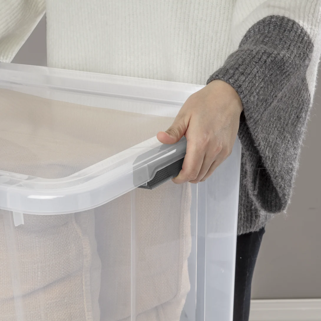 Sterilite 1398 80 Qt HingeLID Box – Clear with Flat Gray Handles & Latching Lid - Image 7