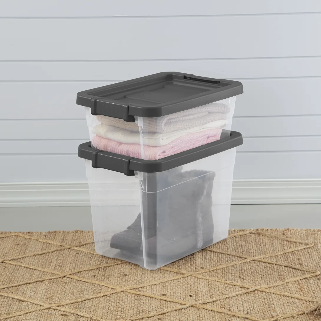 Sterilite 1473 30 Qt Modular Stacker Box – Clear Base with Flat Gray Lid & Latches - Image 7