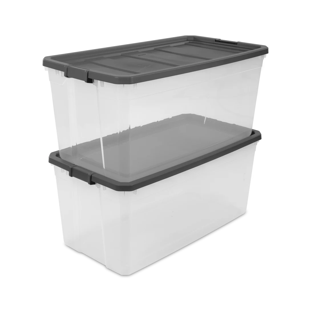 Sterilite 1479 200 Qt Modular Stacker Box – Clear Base with Flat Gray Lid & Latches - Image 7