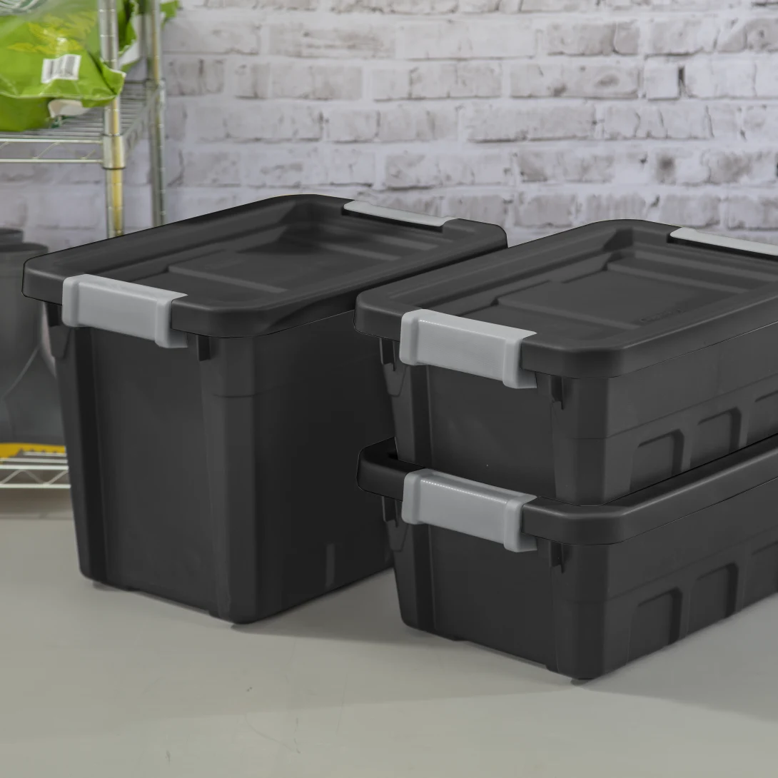 Sterilite 1483 7.5 Gallon Modular Stacker Tote – Black Base & Lid with Titanium Latches - Image 7