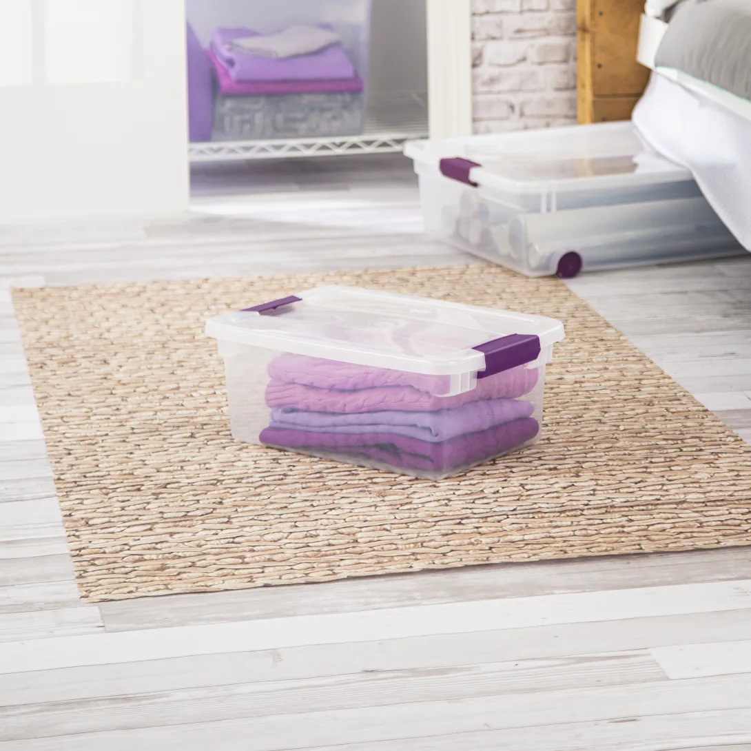 Sterilite 1753 15 Quart ClearView Latch Box – Clear Plastic Storage Bin with Sweet Plum Latches - Image 7