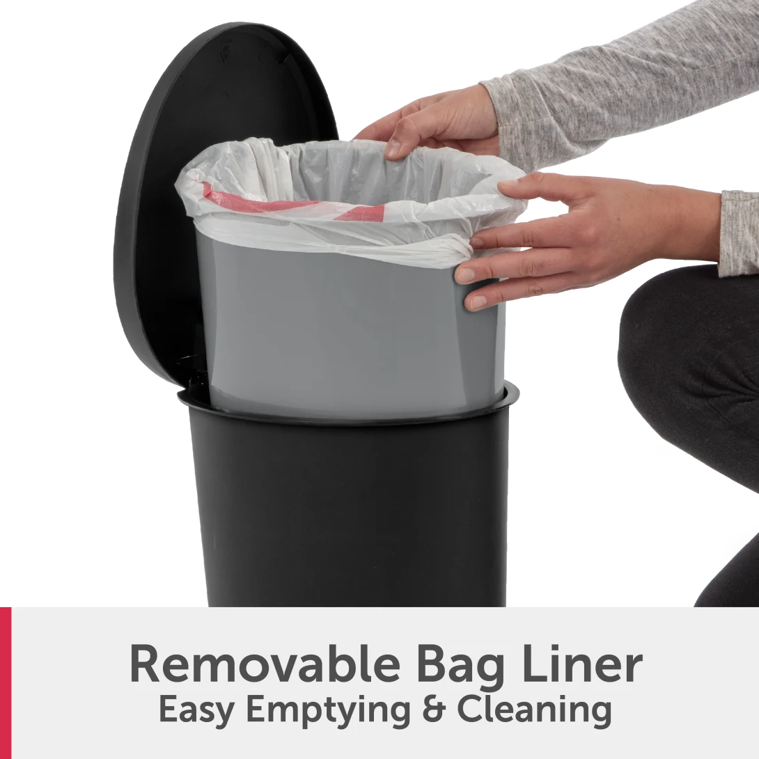 Sterilite 1081 2.6 Gallon / 9.8 Liter Ultra StepOn Wastebasket – Black / White with Titanium Pedal - Image 7