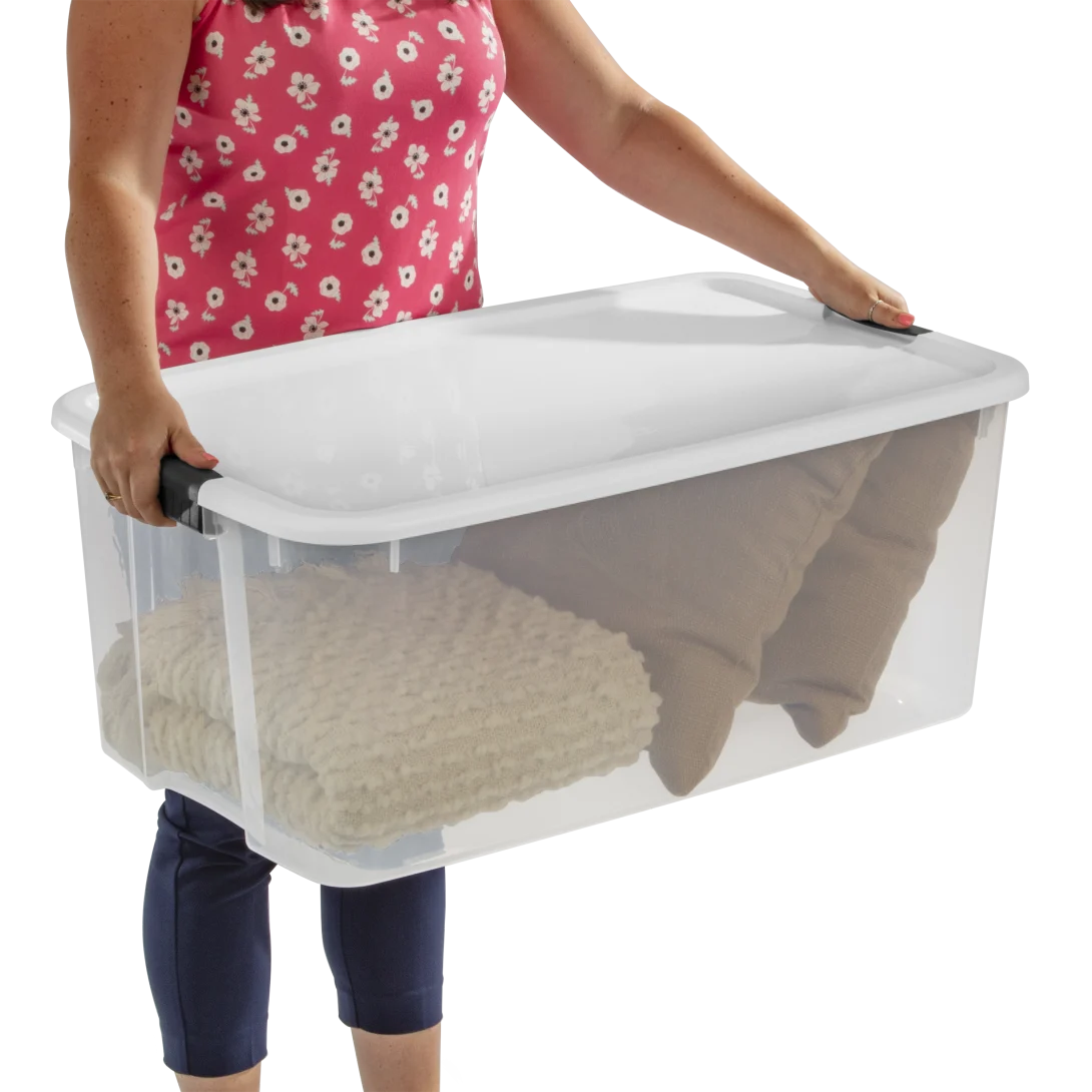 Sterilite 1990 116 Quart Ultra Latch Box – Extra Large Clear Plastic Storage Bin with White Lid & Heavy-Duty Black Latches - Image 8
