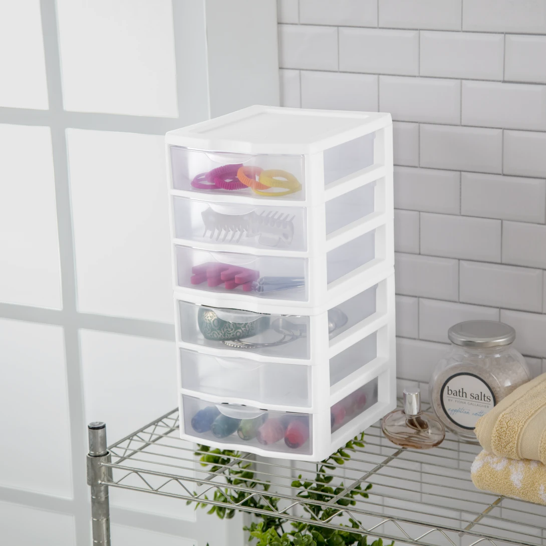 Sterilite 2073 Small 3 Drawer Unit – Clear Plastic Desktop Storage Organizer with White Frame - Image 8