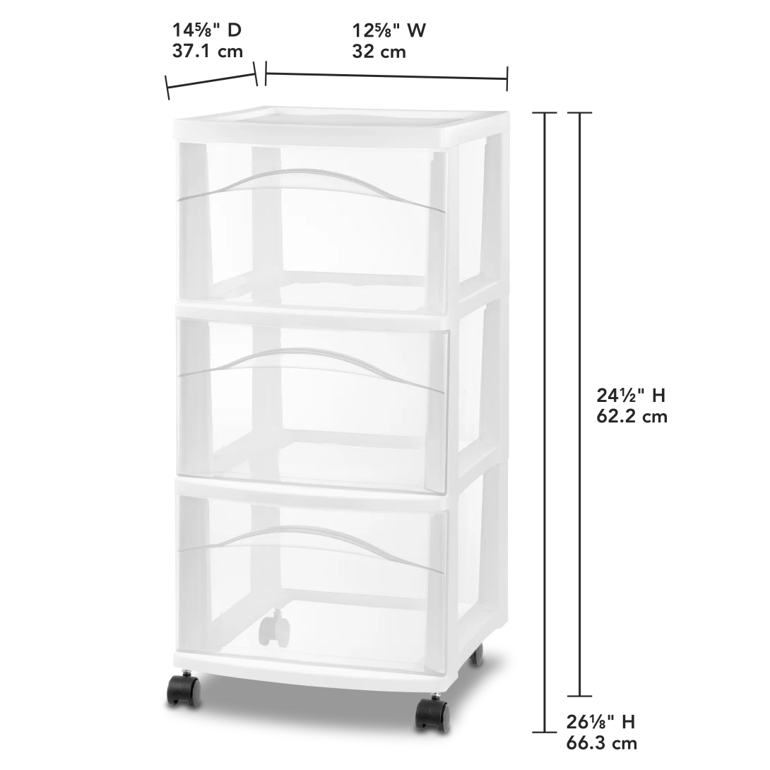Sterilite 2830 3 Drawer Cart – Mobile Clear Plastic Storage Organizer with Black Casters - Image 8