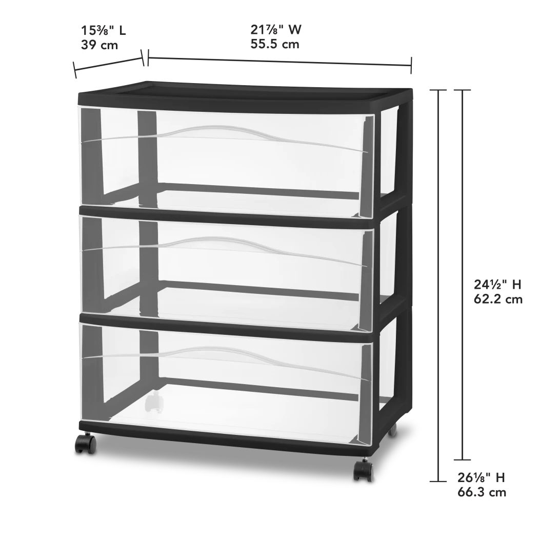 Sterilite 2930 Wide 3 Drawer Cart – Extra Wide Mobile Plastic Storage Organizer with Black Casters - Image 8
