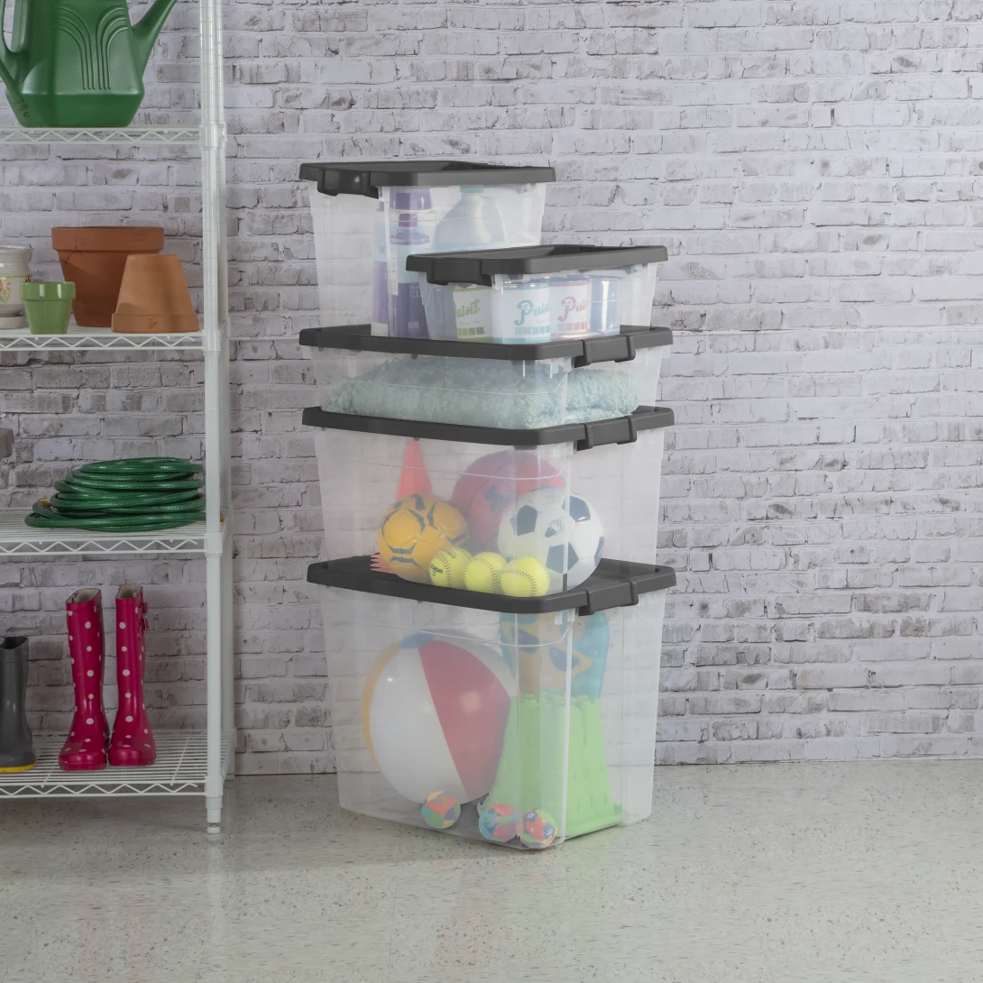 Sterilite 1474 40 Qt Modular Stacker Box β Clear Base with Flat Gray Lid & Latches - Image 8