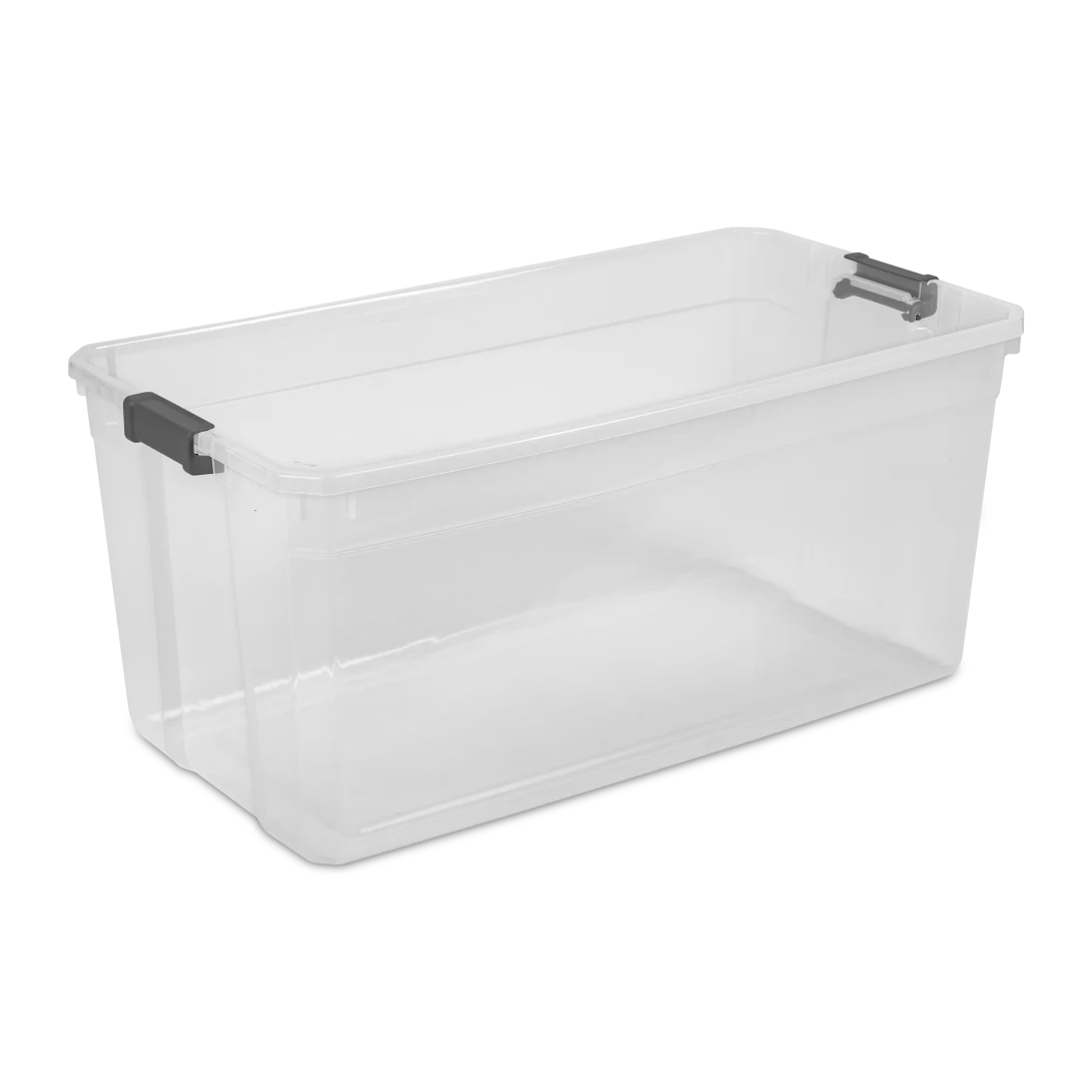 Sterilite 1479 200 Qt Modular Stacker Box – Clear Base with Flat Gray Lid & Latches - Image 8