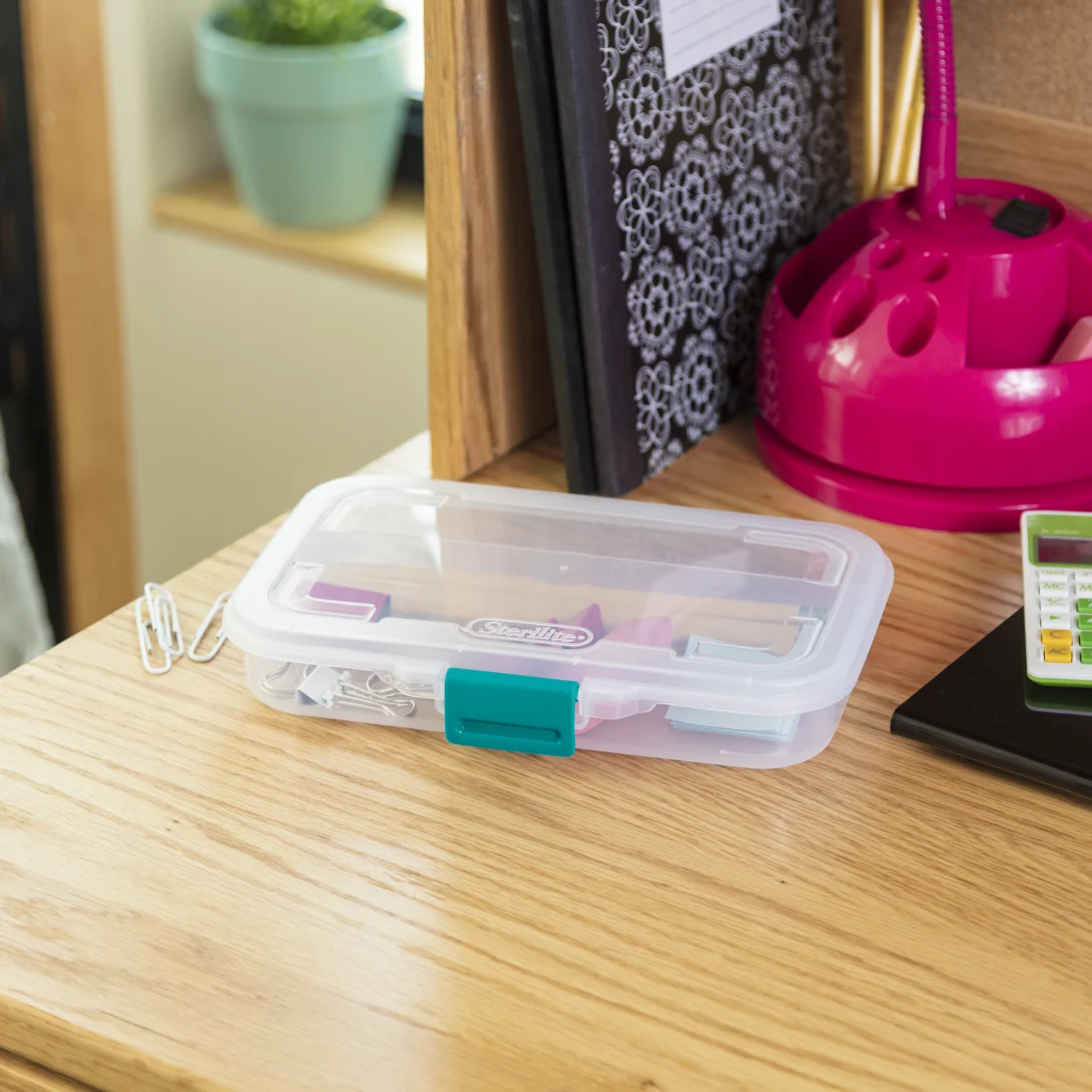 Sterilite 1724 Small Divided Box – Clear Storage Case with Sea Going Teal Latch - Image 8