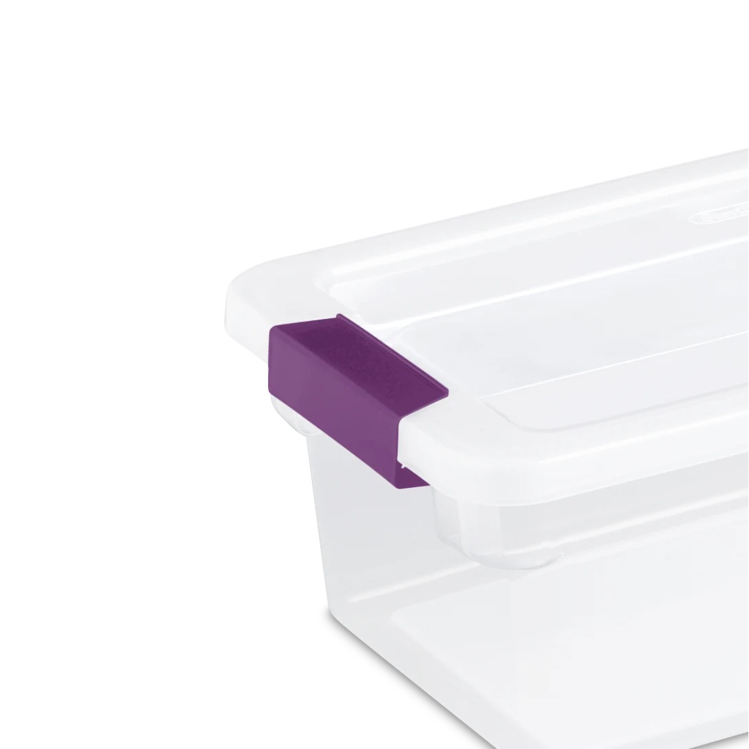 Sterilite 1751 6 Quart ClearView Latch Box – Clear Plastic Storage Bin with Sweet Plum Latches - Image 8
