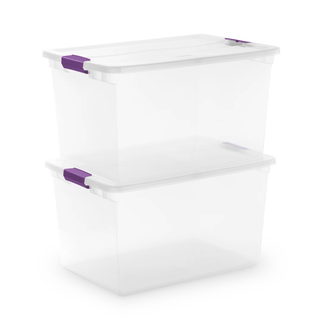 Sterilite 1757 66 Quart ClearView Latch Box – Clear Plastic Storage Bin with Sweet Plum Latches - Image 8