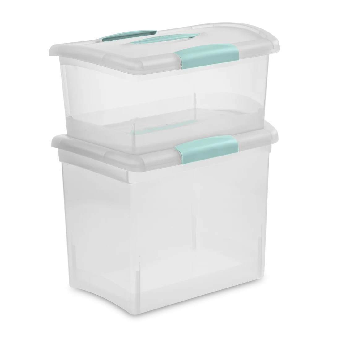 Sterilite 1874 Medium Nesting ShowOffs Portable Storage Bin – Clear Plastic Container with Aqua Chrome Handle & Latches - Image 8