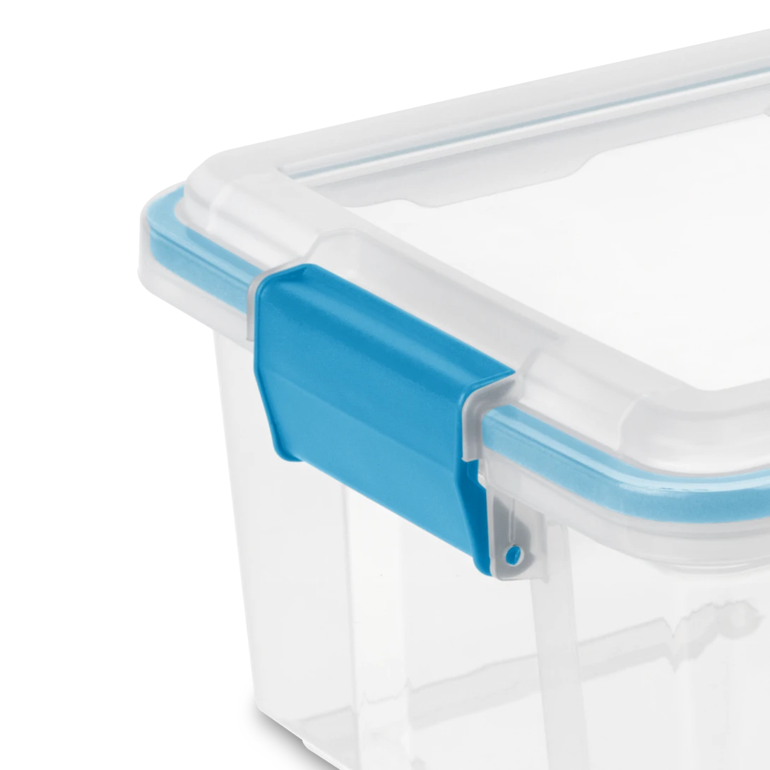 Sterilite 1942 12 Quart Gasket Box β Small Airtight & Watertight Clear Plastic Storage Bin with Blue Aquarium Latches - Image 8
