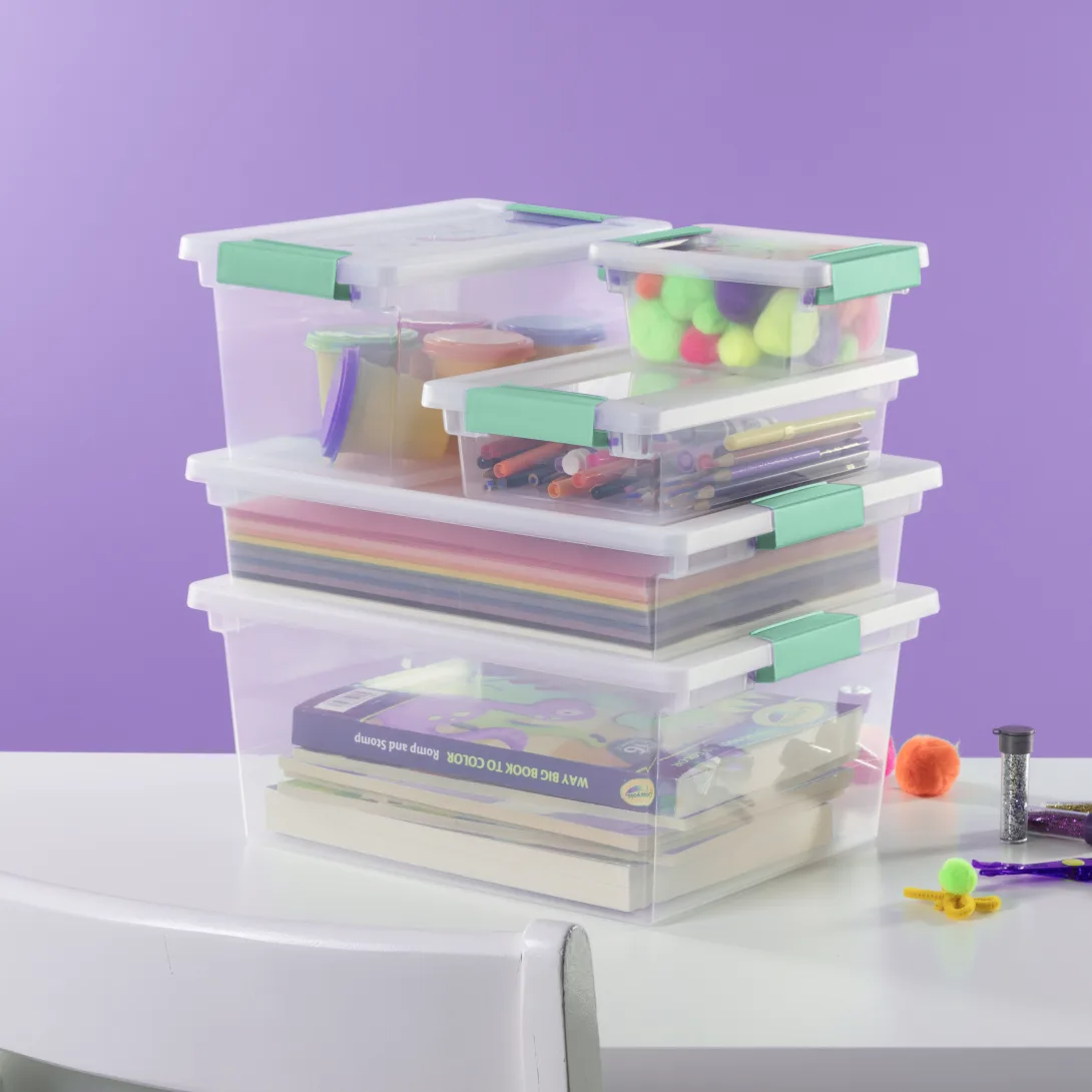 Sterilite 1961 Small Clip Box – Clear Plastic Storage Organizer Bin with Aqua Chrome Latches - Image 8