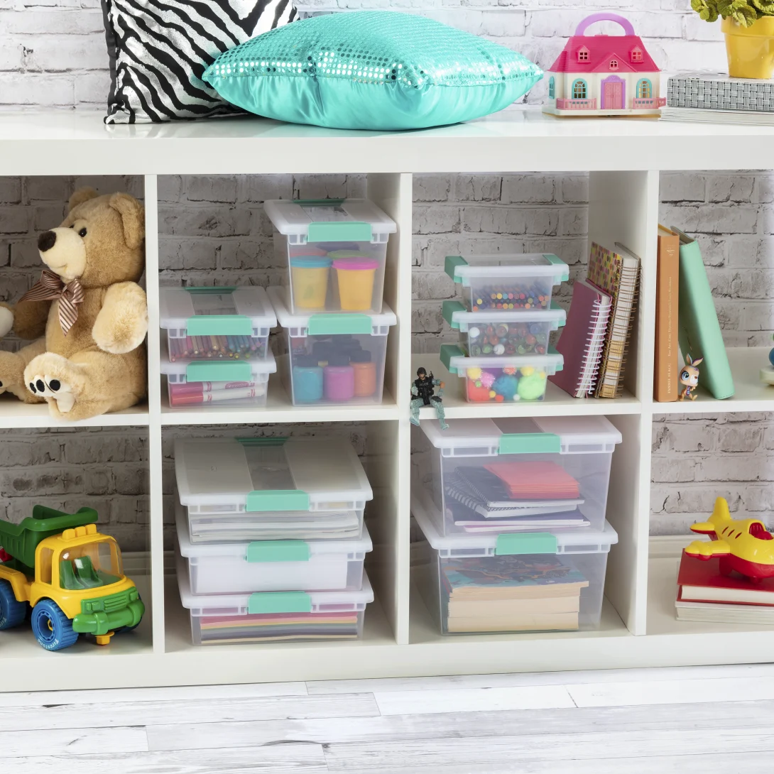 Sterilite 1963 Large Clip Box – Clear Plastic Storage Organizer Bin with Aqua Chrome Latches - Image 8
