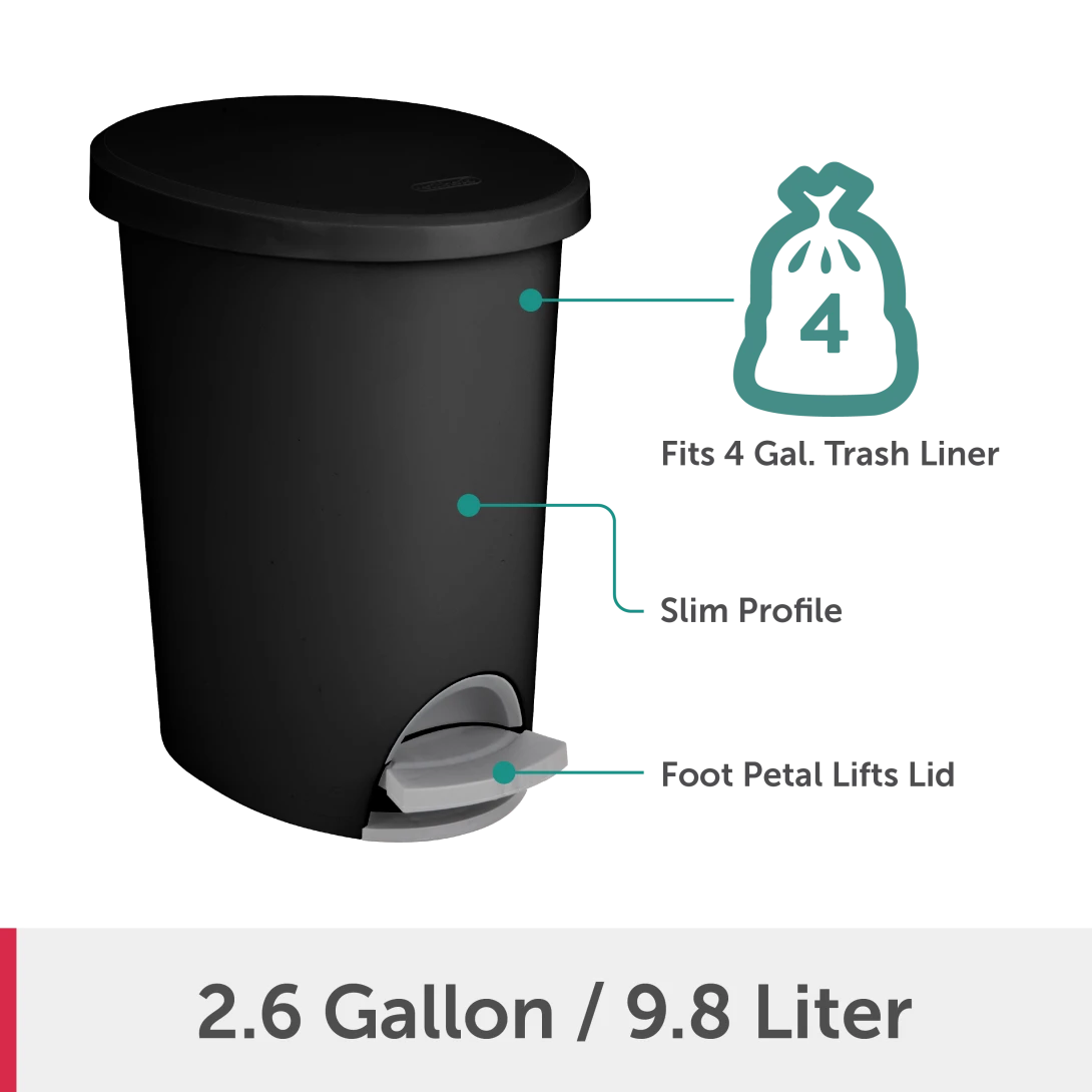 Sterilite 1081 2.6 Gallon / 9.8 Liter Ultra StepOn Wastebasket – Black / White with Titanium Pedal - Image 8