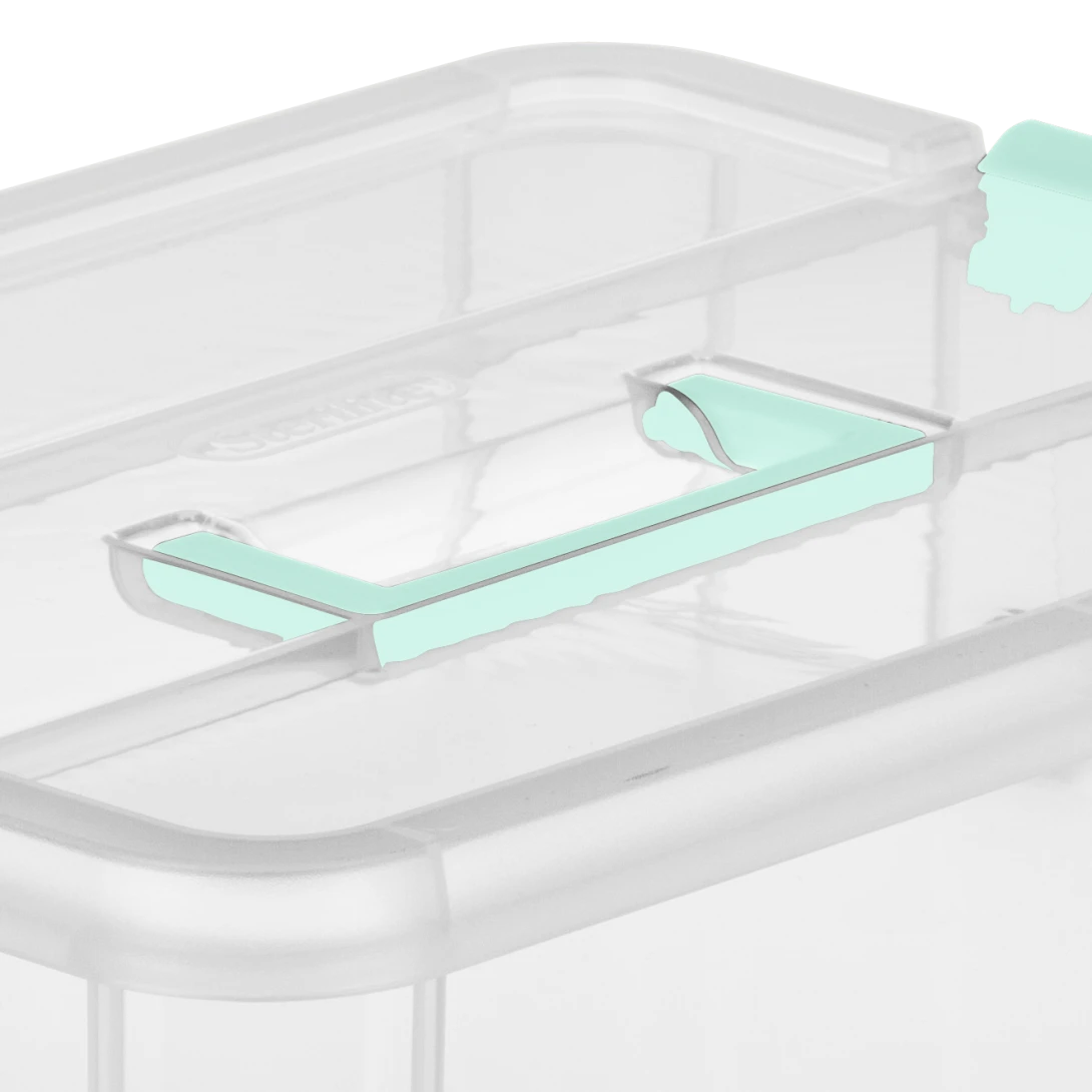 Sterilite 1422 Stack & Carry 2 Layer Handle Box – Clear with Aqua Chrome Handle & Latches - Image 9