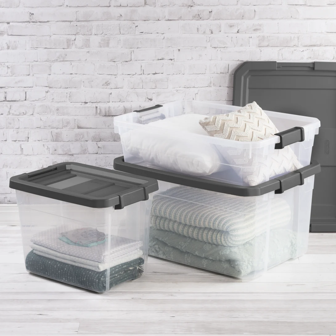 Sterilite 1472 16 Qt Modular Stacker Box β Clear Base with Flat Gray Lid & Latches - Image 9