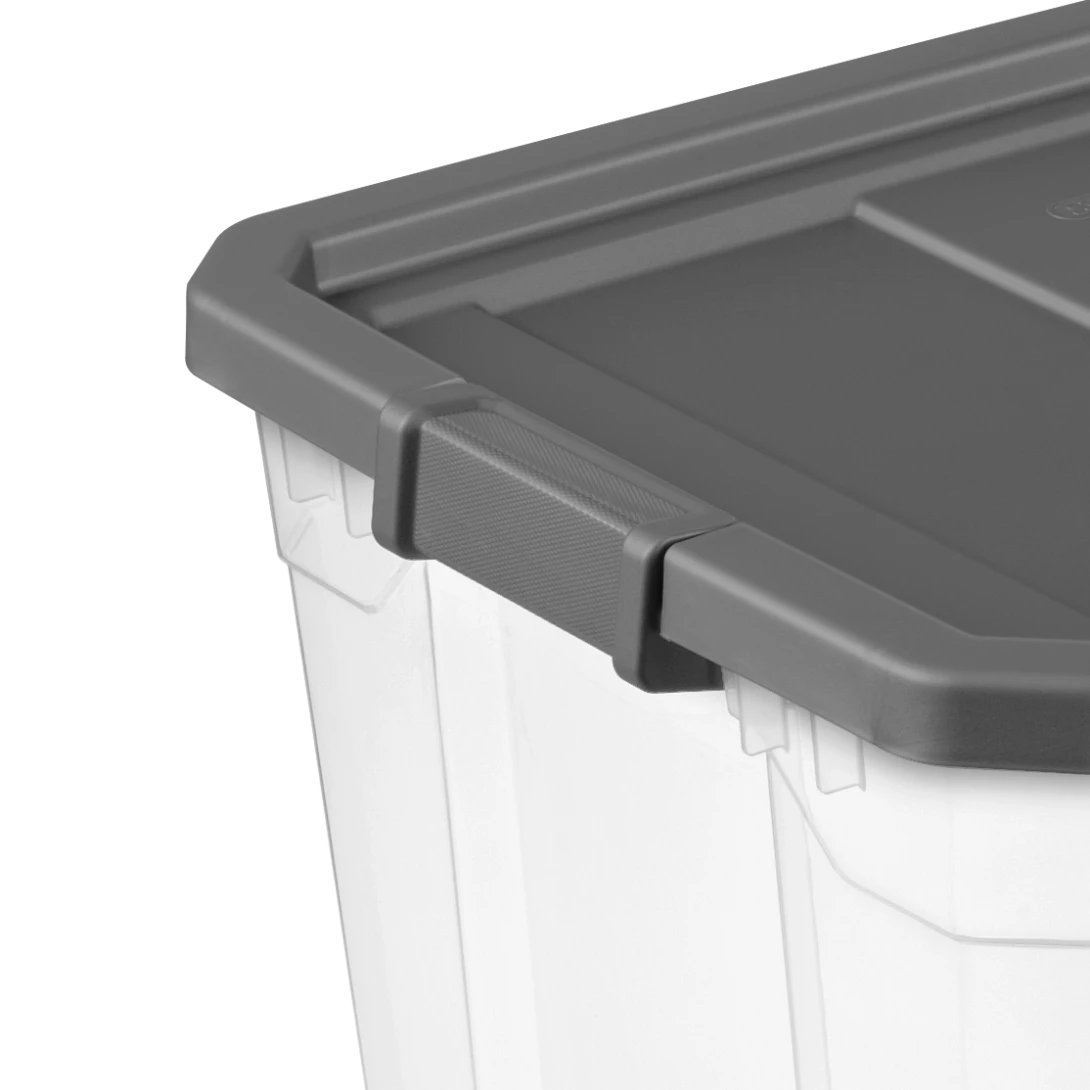 Sterilite 1478 108 Qt Modular Stacker Box – Clear Base with Flat Gray Lid & Latches - Image 9