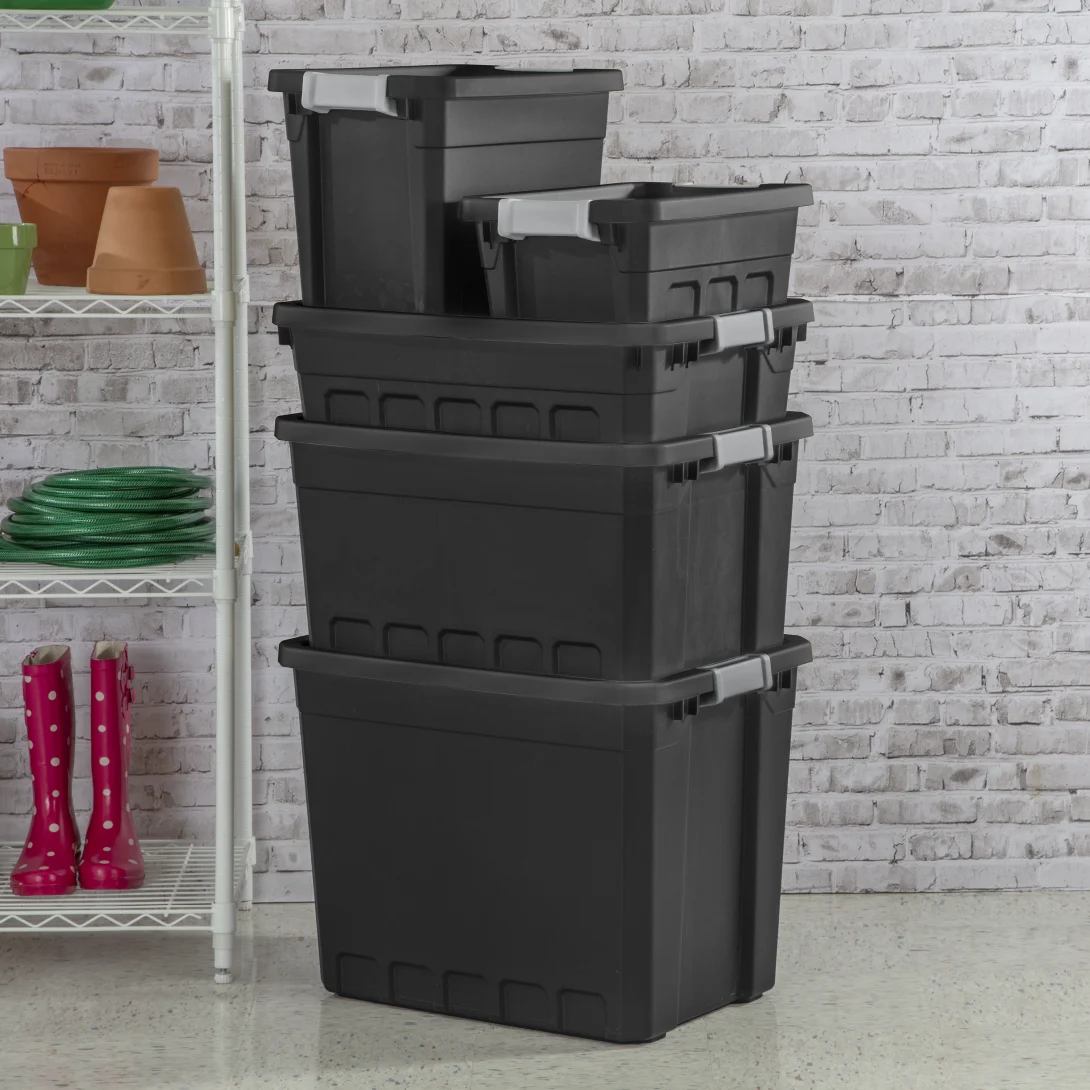 Sterilite 1482 4 Gallon Modular Stacker Tote β Black Base & Lid with Titanium Latches - Image 9