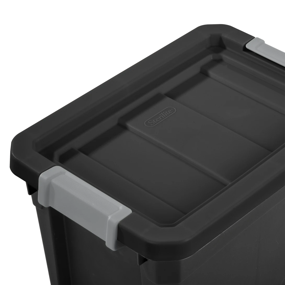 Sterilite 1483 7.5 Gallon Modular Stacker Tote – Black Base & Lid with Titanium Latches - Image 9