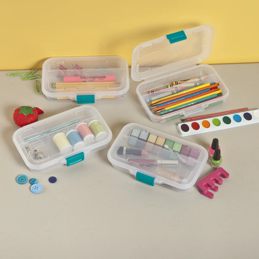Sterilite 1724 Small Divided Box – Clear Storage Case with Sea Going Teal Latch - Image 9