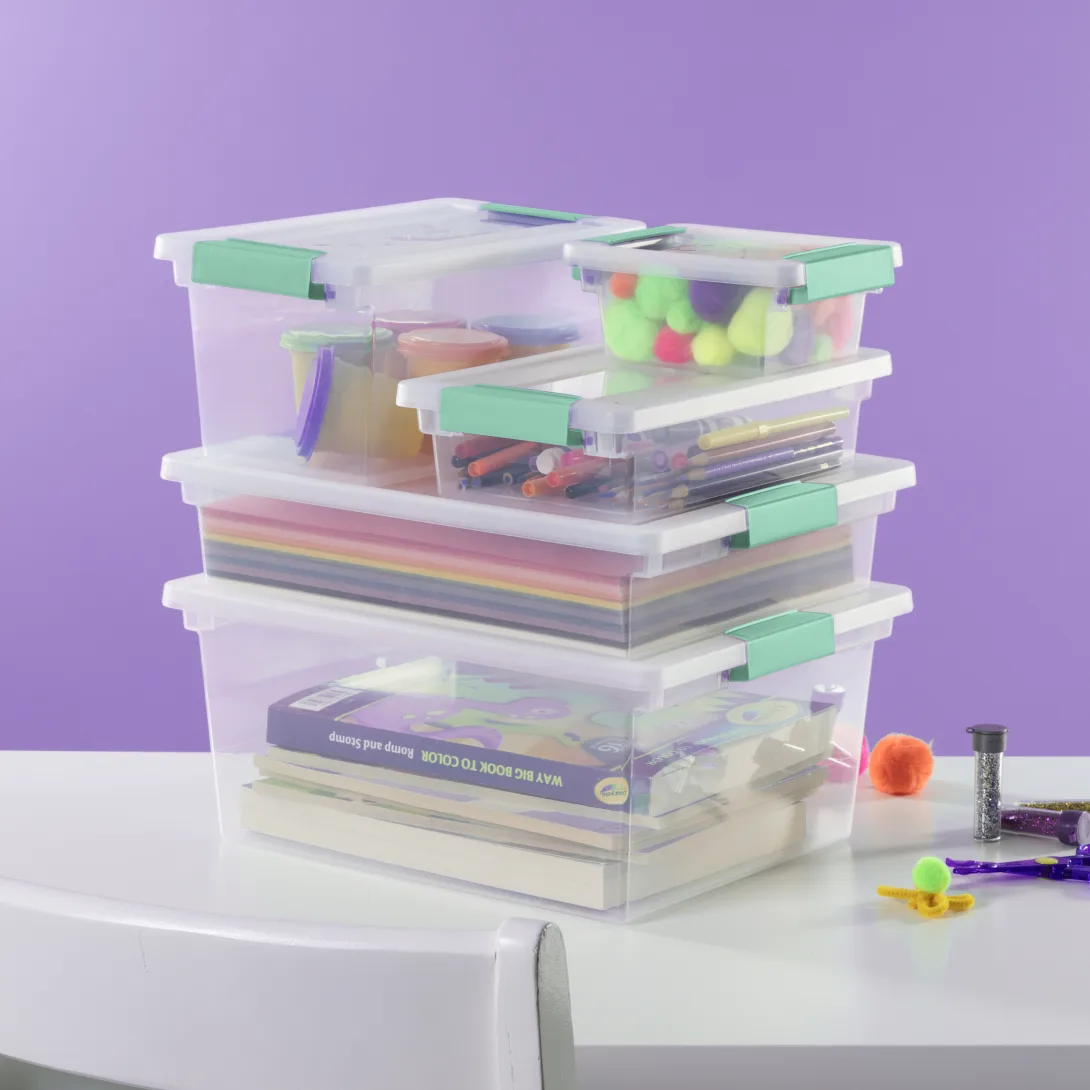 Sterilite 1963 Large Clip Box – Clear Plastic Storage Organizer Bin with Aqua Chrome Latches - Image 9