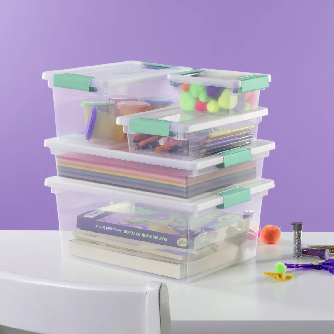 Sterilite 1969 Mini Clip Box – Clear Plastic Storage Organizer Bin with Aqua Chrome Latches - Image 9