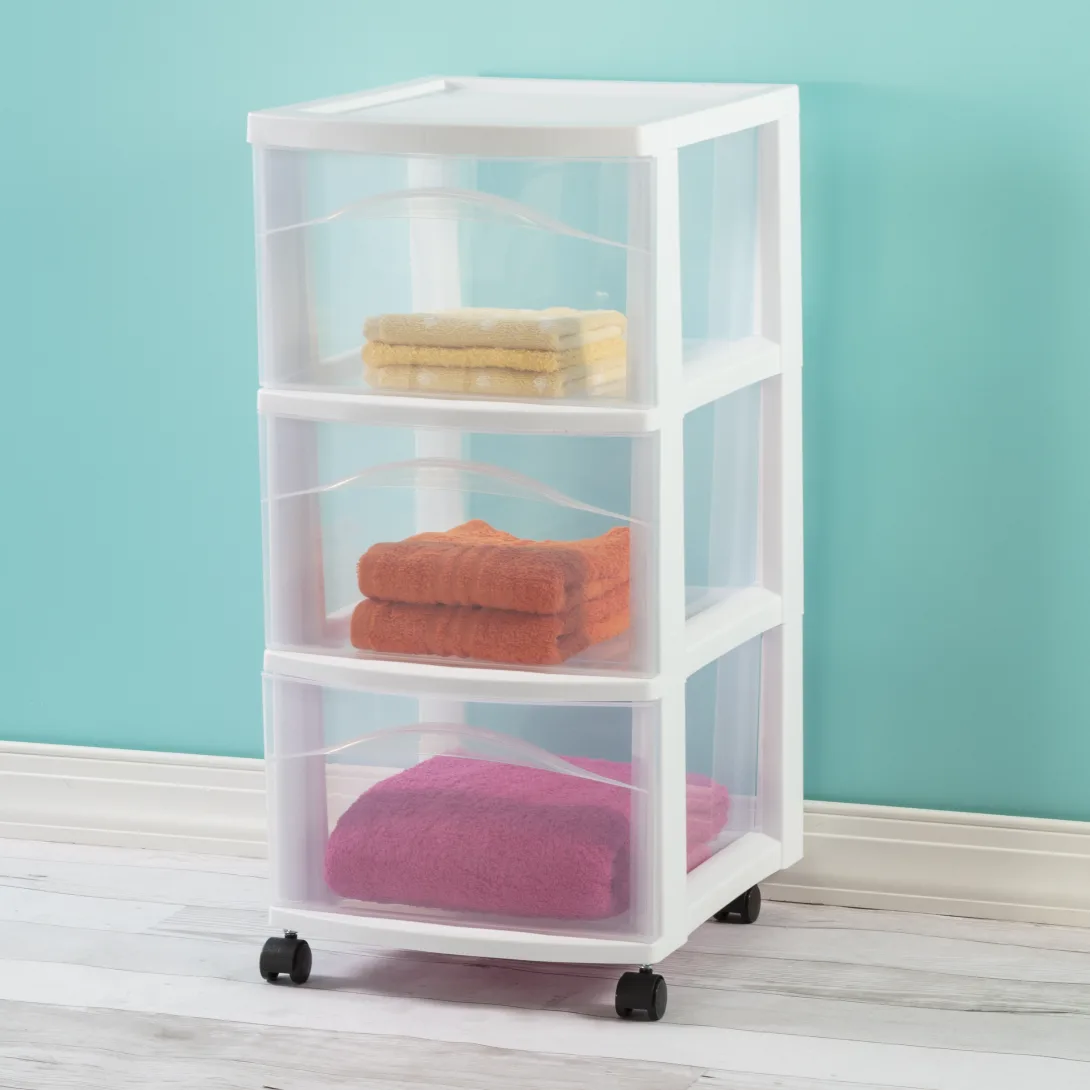 Sterilite 2830 3 Drawer Cart – Mobile Clear Plastic Storage Organizer with Black Casters - Image 9