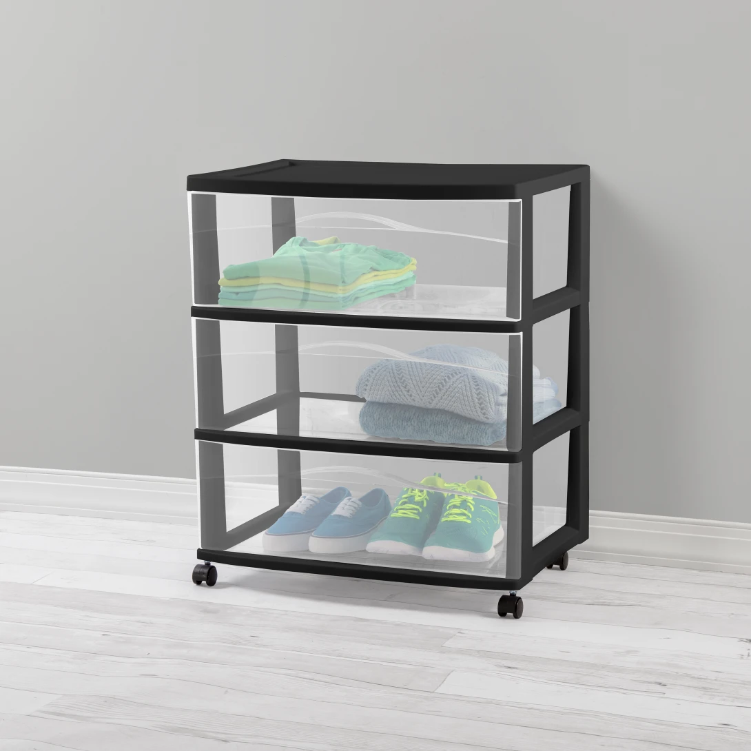 Sterilite 2930 Wide 3 Drawer Cart – Extra Wide Mobile Plastic Storage Organizer with Black Casters - Image 9