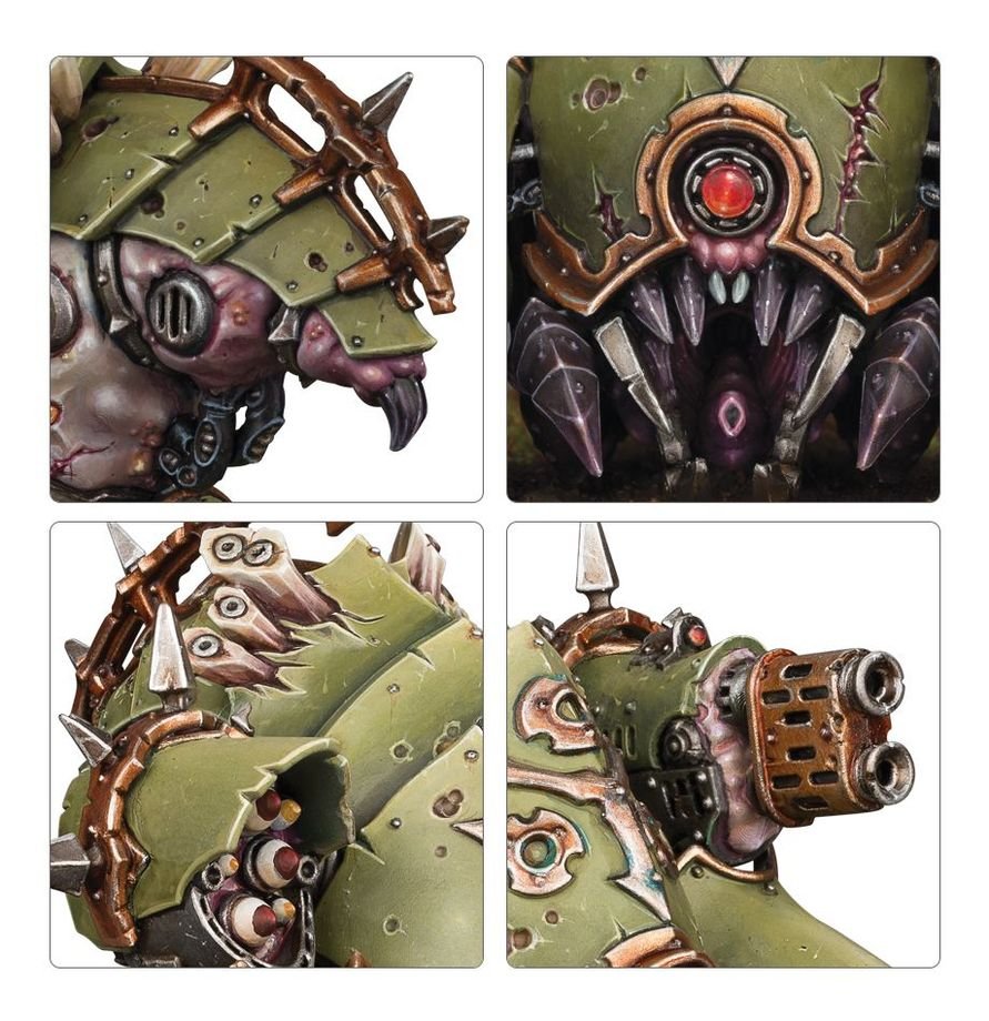 Death Guard Myphitic Blight-hauler Daemon Engine on three tracks with multi-melta and missile launcher.