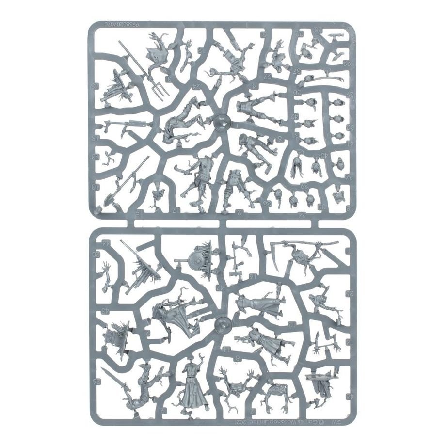 Pack of 20 rotting Deadwalker Zombies dragging gravestones and rusted weapons across the ground.