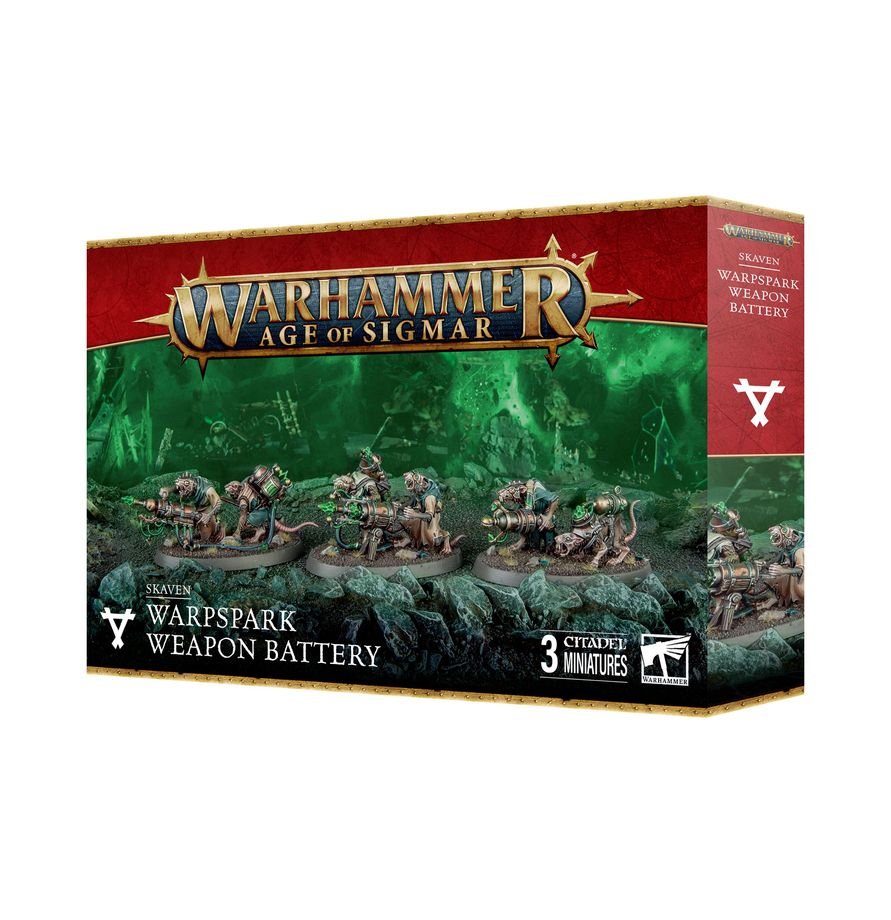 Trio of Skaven Warpspark Weapon Battery teams armed with Ratling Guns and Warpfire Throwers.